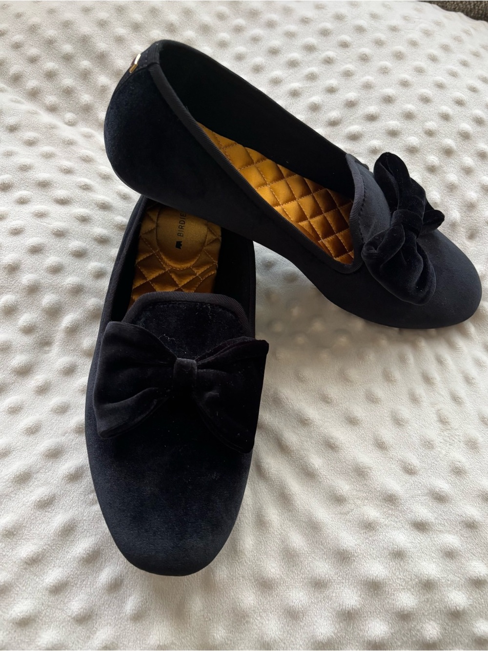 Birdies, Black Velvet Bow Loafers for Women, 8.5